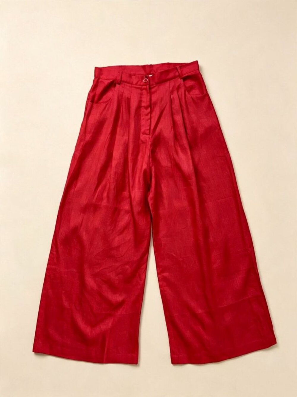 NWOT FARM Rio Linen Red Wide-leg Pants Size L/ W33 - Picture 2 of 9
